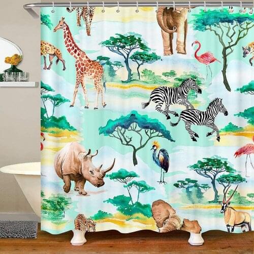 Castle Fairy Animal Zoo Theme Shower Curtain Cute Elephant Zebra Bathroom Decor