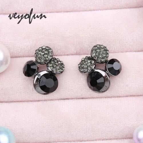 Veyofun Geometric Cute Party Crystal Stud Earrings for Women Fashion Jewelry Gift