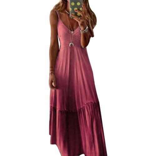 2020 Women Casual Loose Dress Colors Summer Sexy Maxi Dress Plus Sizes Big Large Dresses Women V Neck Long Sling Dress