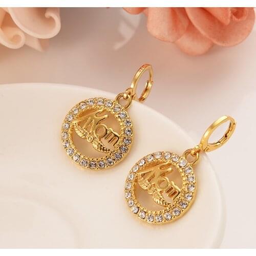 Gold cz crystal stone drop earring Dubai african Wedding Bridal Party Jewelry Mom love Gifts