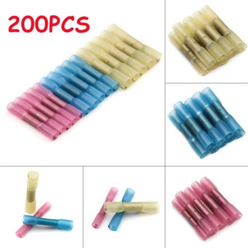 200/100pcs Waterproof Heat Shrink Butt Connector Insulated Electrical Wire Splice Cable Crimp Terminals Connectors Ternimals Kit