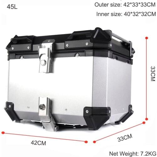 45L Motorcycle Top Rear Luggage Box Case Helmet Storage Trunk Tool Boxes Tail Toolbox Key Lock Aluminum Universal Waterproof