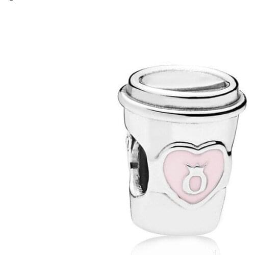 5PCS Jewelry Accessories Enamel Heart Milk Tea Cup Girl Big Hole Bead Fit DIY European Pulseiras Charm Bracelets & Bangles Craft