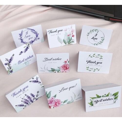 50pcs/lot Thank You Cards Simple flower pattern birthday party wedding Small gift message card Writable 7x9cm decoration card