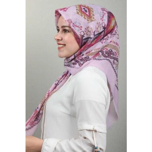 BAYSEM PATTERNED LINEN FLAMLI SCARF-KANEVİÇE DESEN-06 - RENK-08