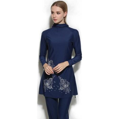 Plus Size Arabian Muslim Swimwear Newly Printed Full Coverage Islamic Swimsuits Long Sleeve Siwm Bathing Suit