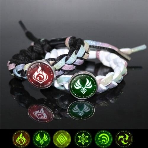 Genshin Impact Charm Bracelets for Women Fashion Jewelry Eye of God Element Bracelet Reflective Black Braided Rope Bracelet Men