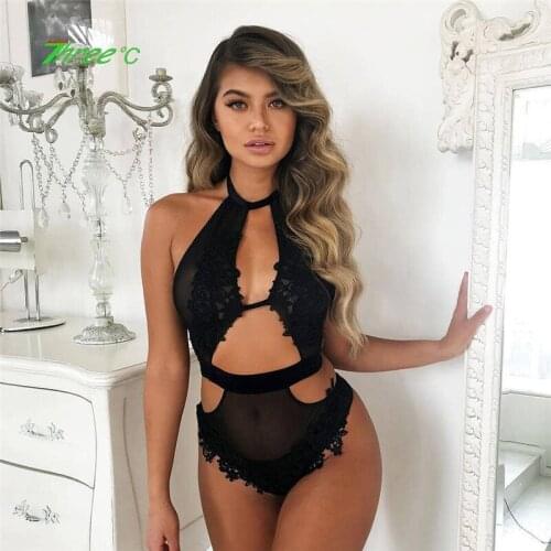 One-piece Ladies Sexy Bodycon Underwear Black Mesh See-through Hollow Sexy Lingerie Backless Babydoll Erotic Clothing Bodysuit