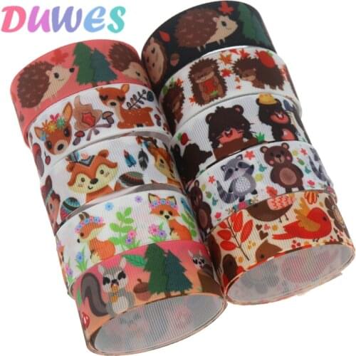 DUWES 50yards Hedgehog Printed Grosgrain Ribbon Accessory Hairbow Headwear Decoration DIY Wholesale OEM D1244