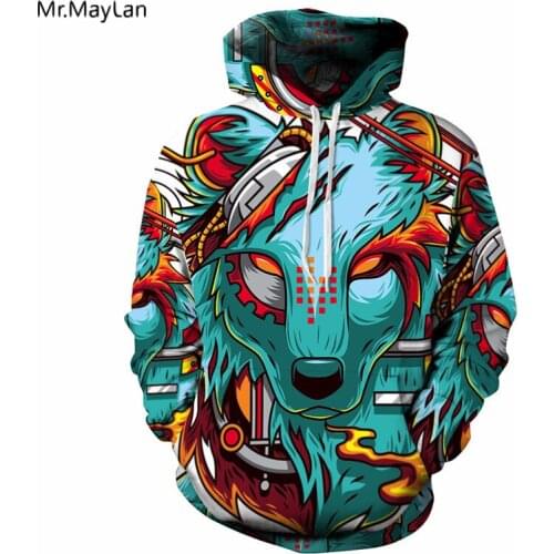 Hipster Wolf Head Print 3D Streetwear Hoodies Men/Women Hip Hop Pullover Hooded Sweatshirt 2018 Fashion Boys Jacket Coat Clothes