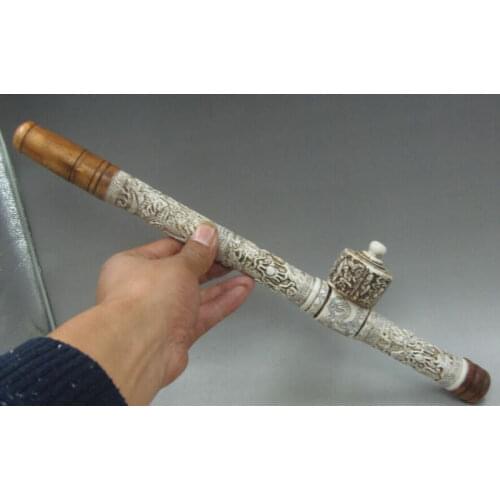Collectibles Decorated Chinese Handwork Carved Dragon Old GU Long Smoking Pipe