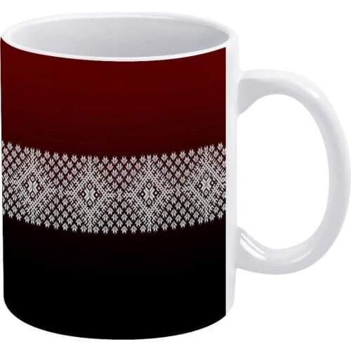 Red Black And White Latvian Lielvarde Belt Motif White Mug 11 Oz Funny Ceramic Coffee/Tea/Cocoa Mug Unique Gift Red Black White