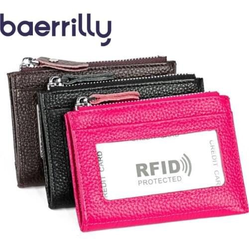 RFID Mini Wallets Coin Purse Woman Genuine Leather Coin Purse Zipper Women Wallet Female Card Holder Money Pocket Cartera Mujer
