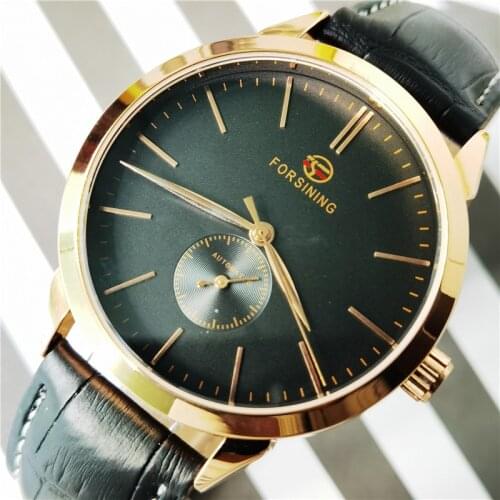Forsining 2020 Men Automatic Mechanical Watch Sub Dial Black Ultra-thin Analog Genuine Leather Band Wristwatch Horloge Mannen