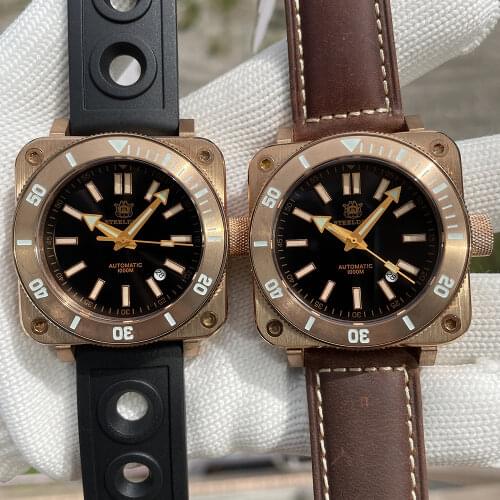 STEELDIVE SD1941S Square Solid Bronze Watch Men NH35 Automatic Diving Watch Super Luminous 1000M Mechanical Diver Watches