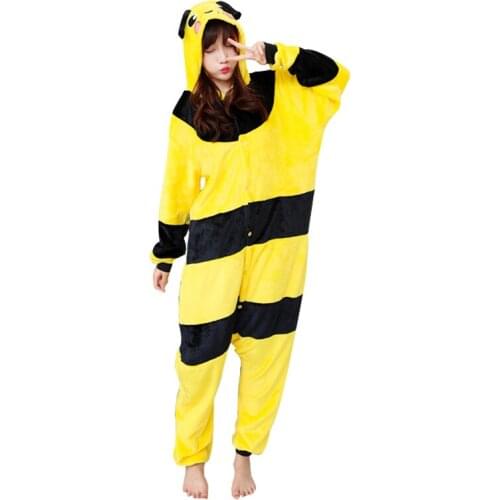 Soft Fabric Flannel Warm Bee Nightwear Hooded Onsie Pyjamas Couple Pajamas Women Onesie Sleepwear Kigurumi Clothes
