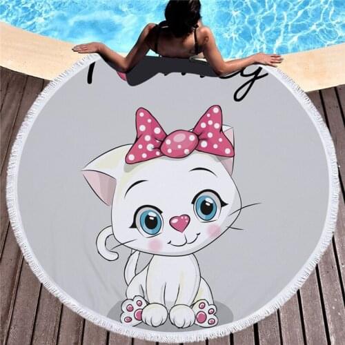 Animal Printed Soft Microfiber Towel Beach Towels Adult Yoga Mat Tassel Animal Large Round Towel Cotton Tapestry Home Decor