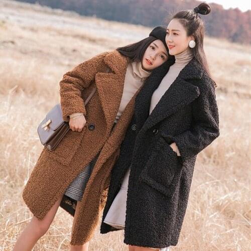 Mink fur jacket new winter lamb fur jacket womens medium length faux-fur shearling thin loose overcoat Fur coat women jacket