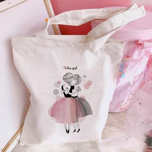 New Womens Casual Canvas Bag Large Capacity Pink Ballet Dance Girl Print Shopping Bag Lady Handbag Reusable Tote Bags