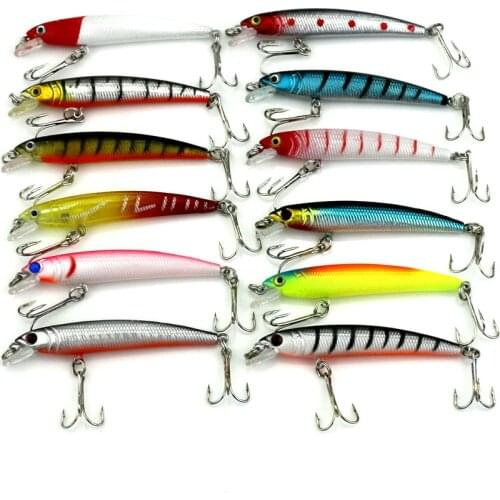 New arrival 75mm Fishing lure fishing tackle Minnow hard plastic lure Lure Bait 7.5CM 5.6G 6#hooks 6 colors 60pcs