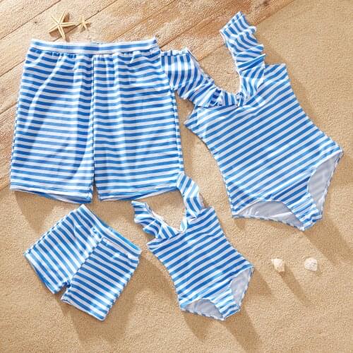 PatPat New Summer Family Look Ruffle Neck Stripe One-piece Matching Swimsuits