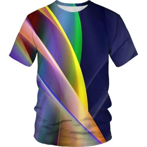 Factory direct sales round neck men and women t-shirt men 3D three-dimensional turbo line stripe printed t-shirt men