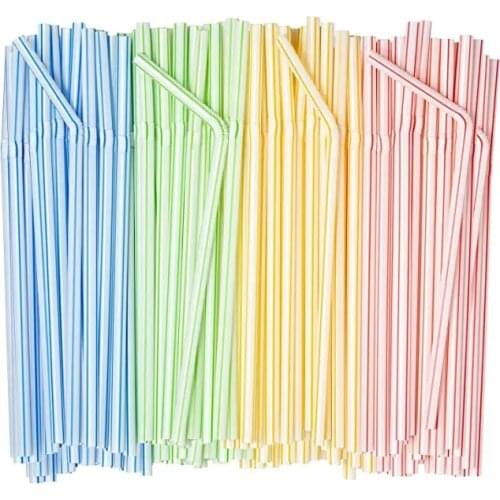 Multi Colored BPA-Free Disposable Bendy Straw 1500 Pcs Flexible Plastic Straws Striped Disposable Straw 8 inch Long