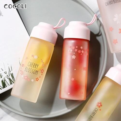 Glass Water Bottle Cherry Blossoms Frosted Color Changing Creative Portable Drinkware Bottles Heat Resistant Cup for Kids Girl