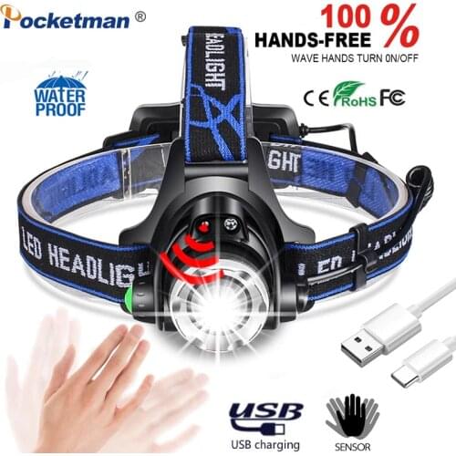 90000LM Super Bright LED Headlamp Body Motion Sensor T6/L2/V6 Zoomable Led Head lamp Bicycle Light Lanterna light for Camping