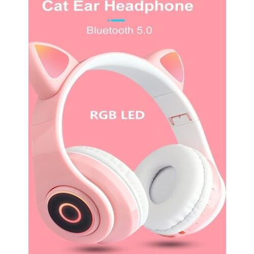LED Cute Cat Ear Noise Cancelling Headphones Bluetooth Young People Girls Kids Headset Stereo Music Helmet Headset Gift With Mic