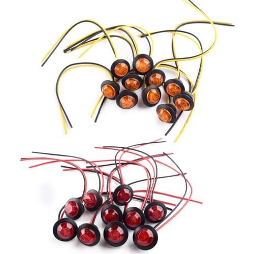 Universal 20pcs/Set 12V 3/4" 3 LED Amber & Red Small Round Side Marker Indicator Button Lights Lamps for Cars Trucks Trailers