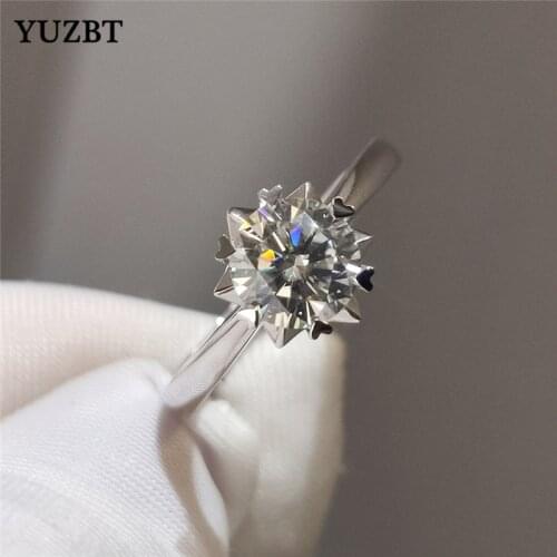 YUZBT Women 925 Silver 1 Carat 6.5mm Excellent Cut Gemstone Diamond Test Past D Color Moissanite Straight Snowflake Ring Jewelry