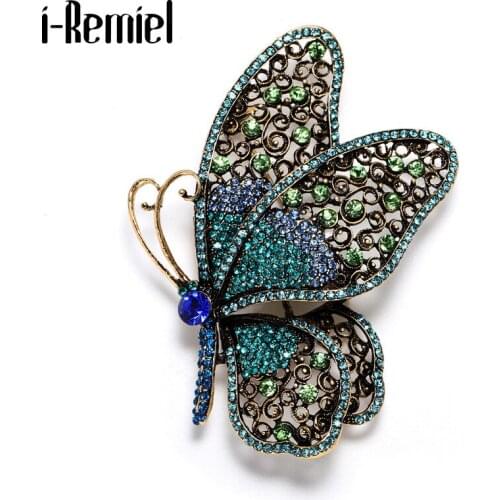 New Rhinestone Butterfly Brooches for Women Elegant Insect Lapel Pins Vintage Fashion Party Brooch Jewelry Clothes Accessories