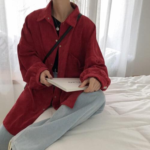 Corduroy Shirt Coat Women Fashion Long Sleeve Preppy Wide Waist Turn Down Collar Jacket Women Harajuku Casual Loose Blusa f1330
