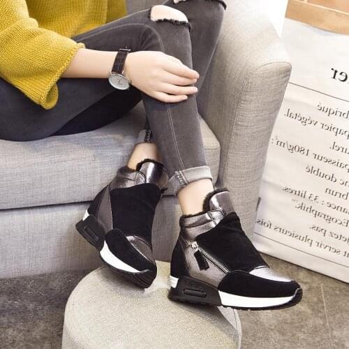 Women Winter Shoes Suede Leather Boots Fashion Ins Women Sneakers Height Increasing Shoes Warm Plush Snow Boots 2020Tennis Shoes