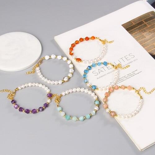 Women Bracelets Natural Faceted Howlite Amethyst Reiki Stone Beads Bracelet Men Luster Freshwater Pearls Bangle Vintage Jewelry