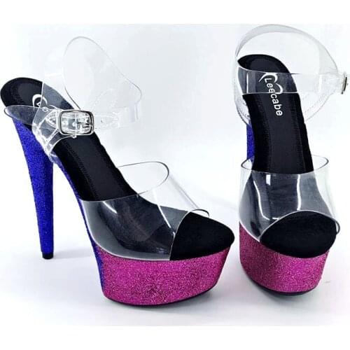 Leecabe 15CM/6Inch Womens colorful glitter Platform party High Heels Shoes Pole Dancing Shoes