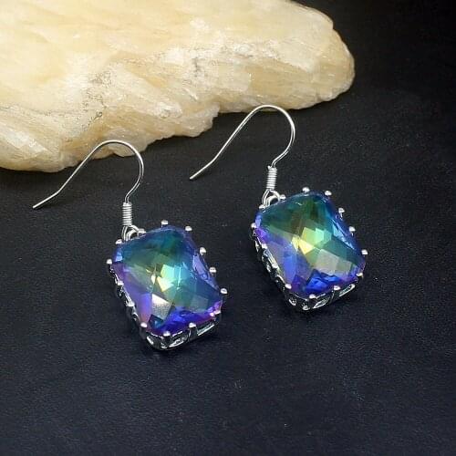 Hermosa Unique Fashion Mystical Fire Topaz 925 Silver Dangle Drop Hook Earrings Jewelry Gifts for Women Girls 20213755