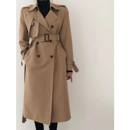 Spring Autumn Women Long Trench Coat With Belt Long Sleeve Double Breasted Lady Outerwear Casual Casaco Feminino Gabardina Mujer