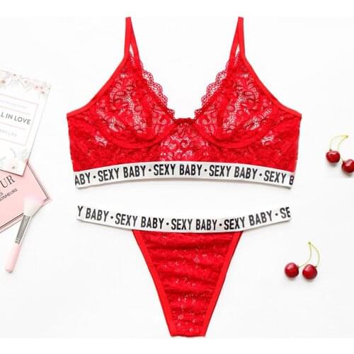 Letter See Through Women Underwear Sexy Lingerie Set Push Up Bra Brief Set Erotic Lingeri Sensual Lingerie Women Underwear Set
