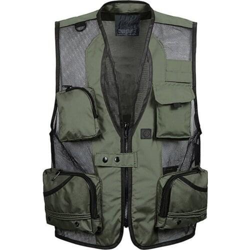Spring Autumn Men Mesh Baggy Sleeveless Vest With Many Pockets Male Casual Black Shooting Jacket Mens Multi Pocket Waistcoat