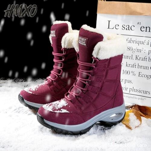 HMXO Winter Warm High-top Cotton Shoes Snow Boots Winter Cotton Shoes Warm Snow Boots Lace Up Casual Mid-tube Flat Women Boots