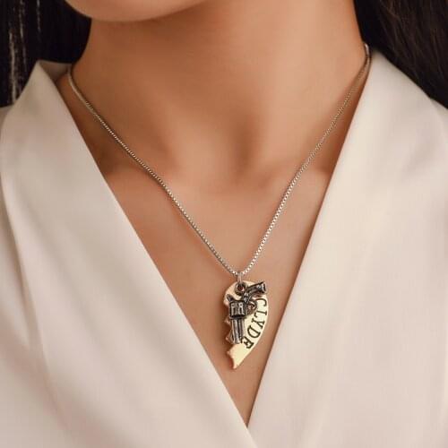 ZS 2 Pcs/set Heart Shape Detachable Necklace For Couples Women Mens Vintage Chain Paired Chain Choker Necklaces Gift for Love