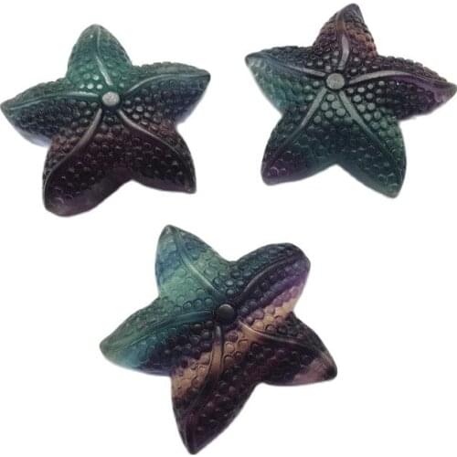 1PC Natural Beautiful Rainbow Fluorite Starfish Hand Carved Quartz Crystal Healing Stones and Crystals
