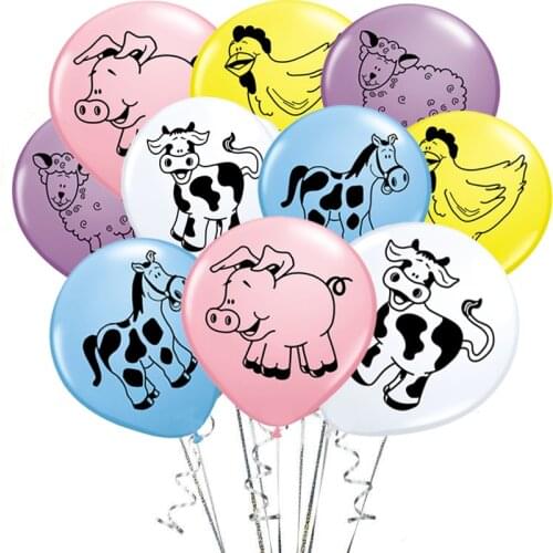 10pcs/lot 12inch Farm Animal Latex Balloons Birthday Decorations Supplies Cartoon Cute Pig Cow Horse Sheep Chicken Kids Toy Gift