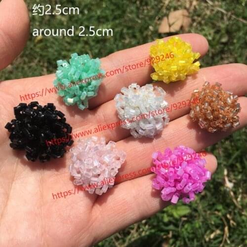 2pcs/lot 2.5cm small black beads flower pink purple green beaded garment flower Kids' shoes flower ornaments DIY hand crafts