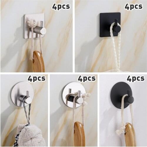 4PCS/SET Robe Hook Wall Hook Towel Hook for Bathroom Stainless Steel Coat Hook Rustproof Hook Hanger for Kitchen Hardware
