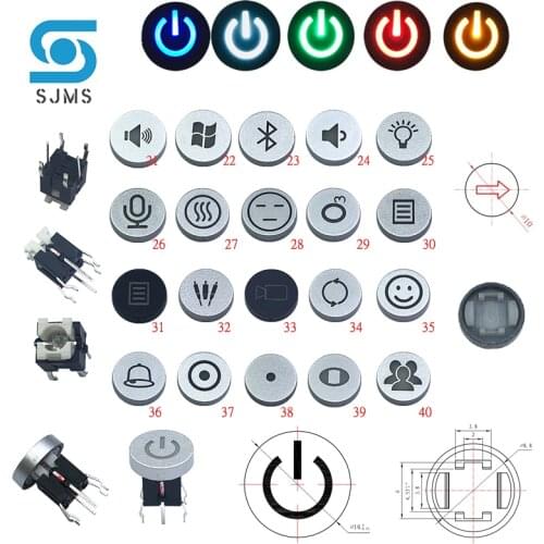 5Pcs 6*6mm 6P DIP Through Hole Micro Push Button Tactile Momentary With light Switch Tact Push Indication touch Button Bluetooth