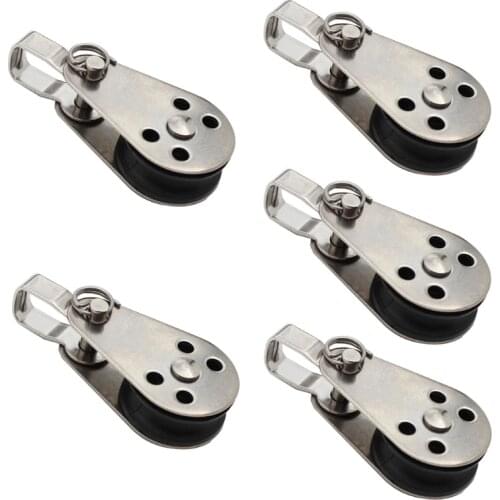 5pcs Stainless Steel Pulley Block Hanging Wire Towing Wheel Swivel Lifting Rope for Crane Marine Sailing