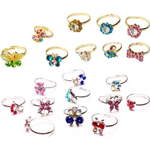 6pcs New Diamond Kids Adjustable Ring Sparkling Small Diamonds Princess Jewelry Girl Favors Random Delivery